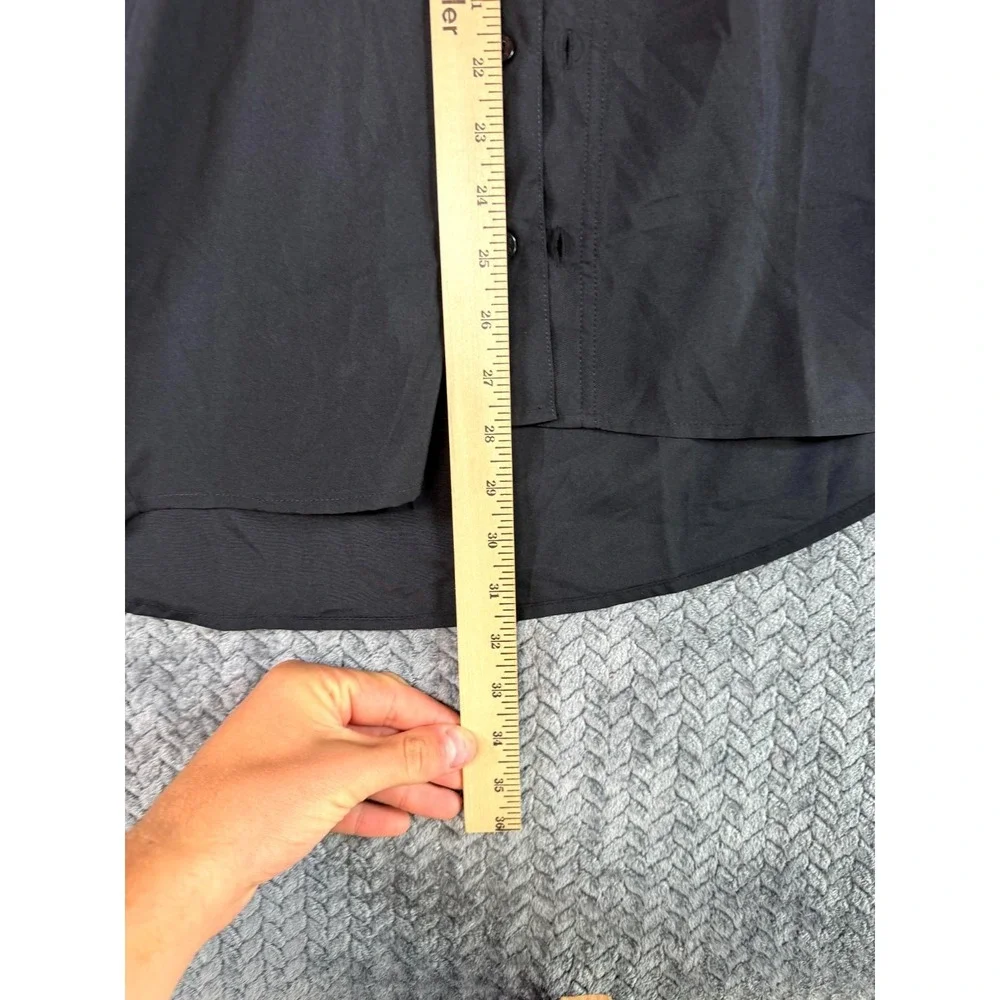 Antigua Camp Shirt Mens L Black Tactical Button Front Long Sleeve Chest Pockets